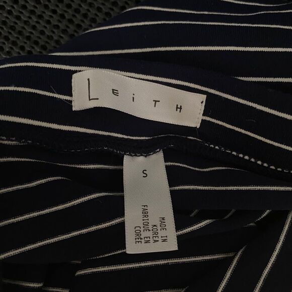 Leith Stretchy ruched sides tulip asymmetric skirt Navy White striped Small S - Picture 5 of 6
